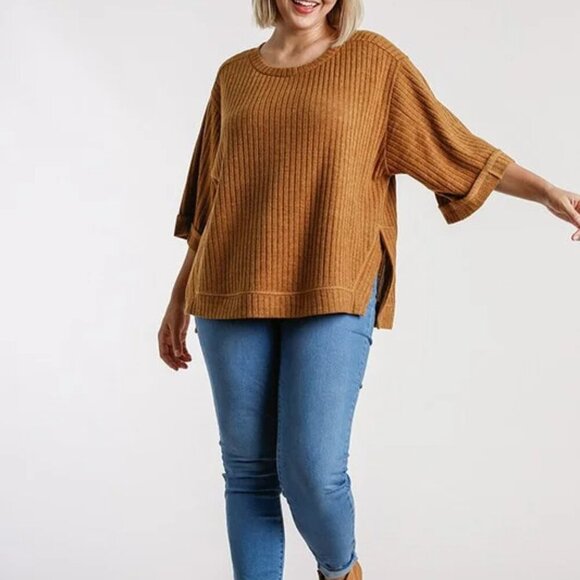 Umgee Sweater Women's Small Orange Ribbed Boxy Gremlincore Goblincore Boho - Picture 9 of 9